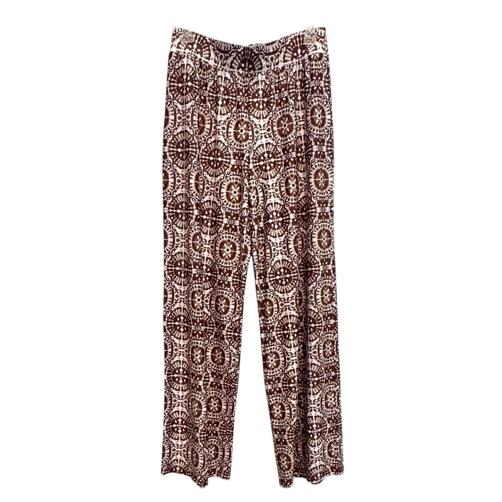 est 1946 Size Medium Brown/White Poly-Spandex Pull On Wide Leg Pants